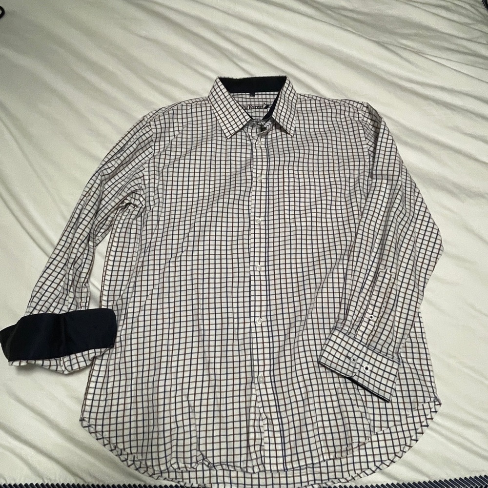 Men's Navy, Gold and White Checkered Shirt